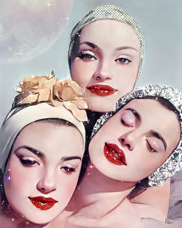 Moonlit Beach Babes - Vertical Art Print