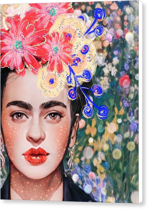 Frida And Her Flowers - Canvas Print