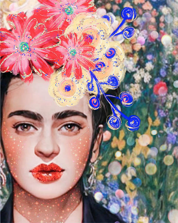 Frida And Her Flowers - Vertical Art Print
