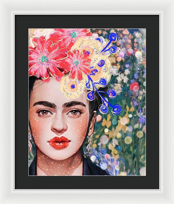 Frida And Her Flowers - Framed Print