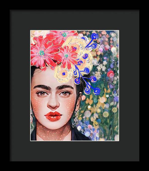 Frida And Her Flowers - Framed Print