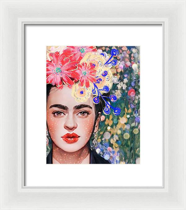 Frida And Her Flowers - Framed Print