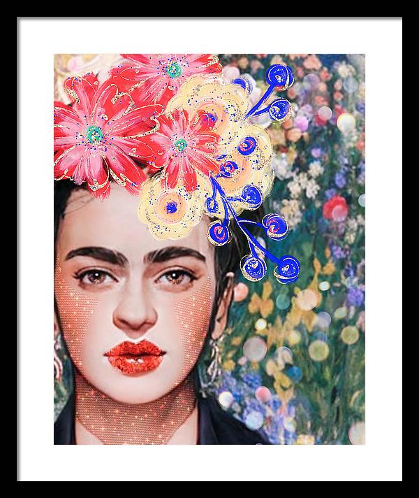 Frida And Her Flowers - Framed Print