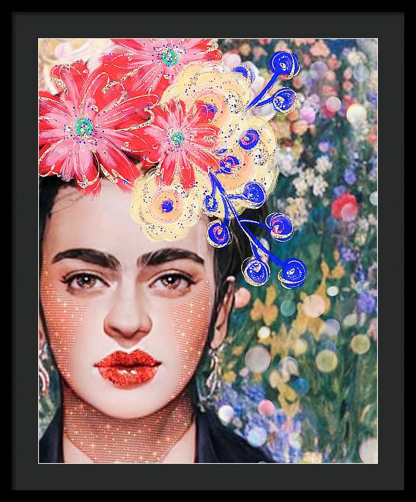 Frida And Her Flowers - Framed Print