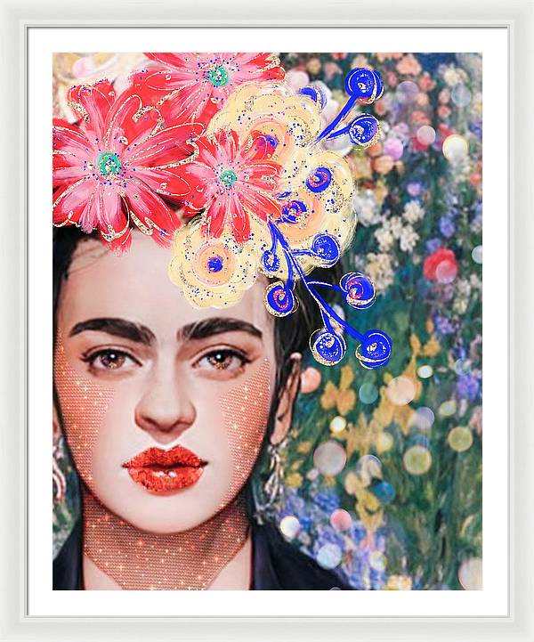 Frida And Her Flowers - Framed Print