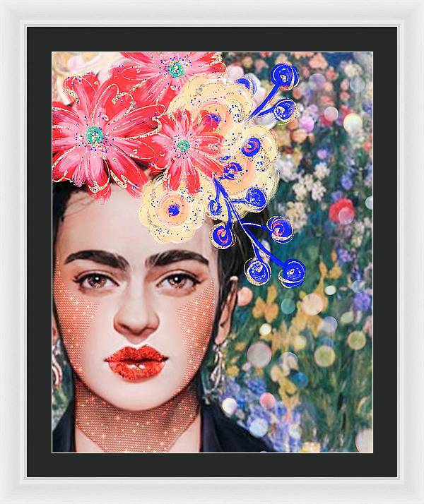 Frida And Her Flowers - Framed Print