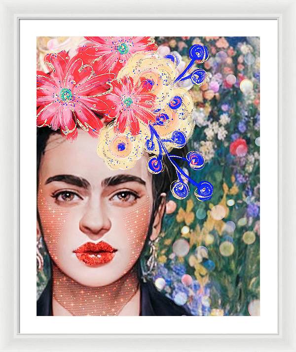 Frida And Her Flowers - Framed Print
