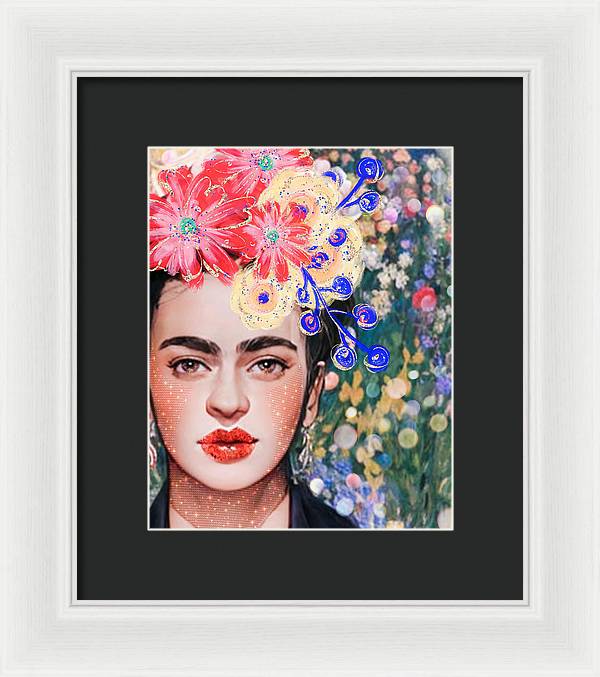 Frida And Her Flowers - Framed Print
