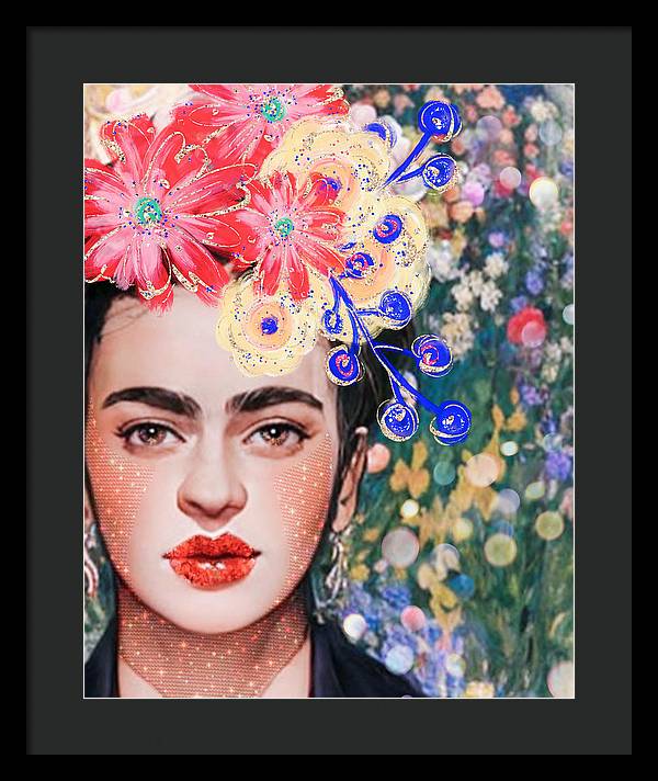 Frida And Her Flowers - Framed Print