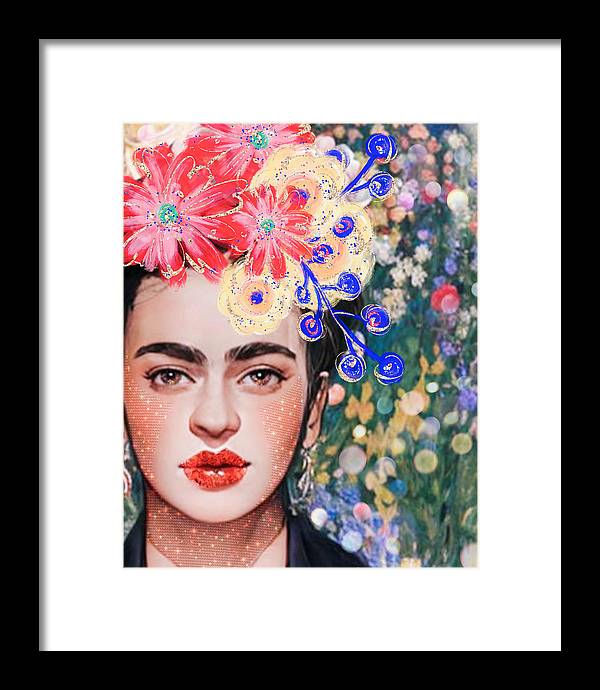 Frida And Her Flowers - Framed Print