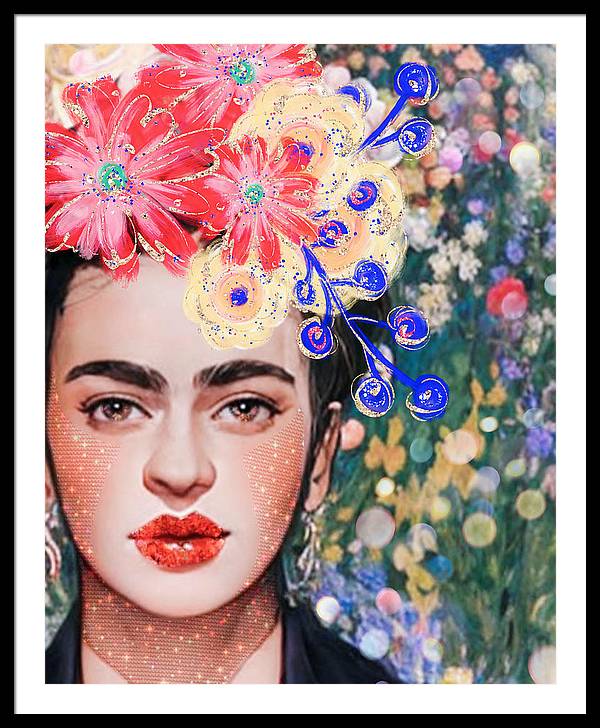 Frida And Her Flowers - Framed Print