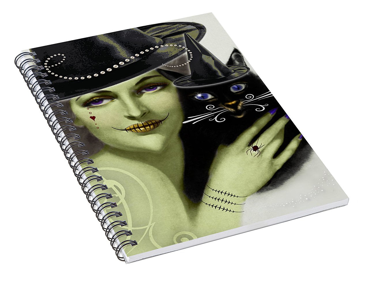 The Witch and Mr. Whiskers - Halloween Spiral Notebook