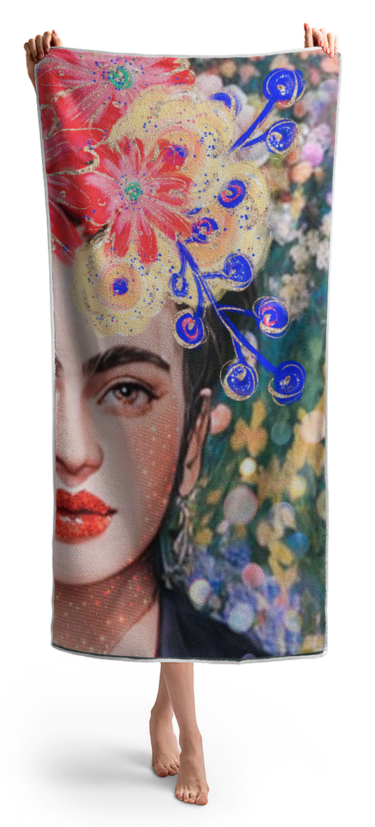 Frida And Her Flowers - Beach Towel