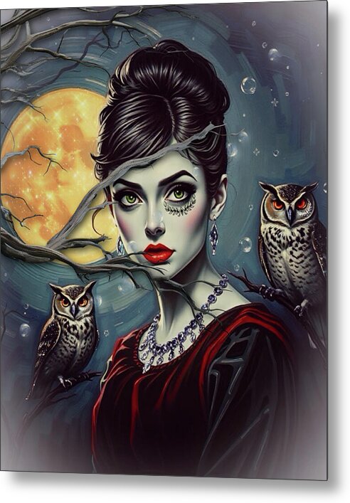 Moonlit Vampiress - Halloween Metal Print