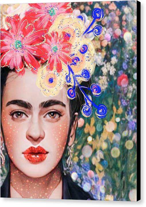 Frida And Her Flowers - Canvas Print