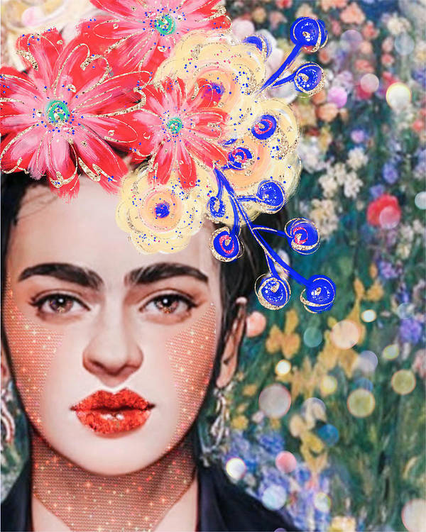 Frida And Her Flowers - Art Print