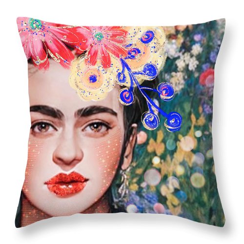 Frida And Her Flowers - Throw Pillow
