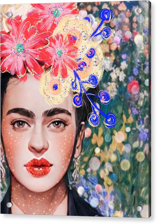 Frida And Her Flowers - Acrylic Print