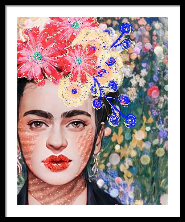 Frida And Her Flowers - Framed Print