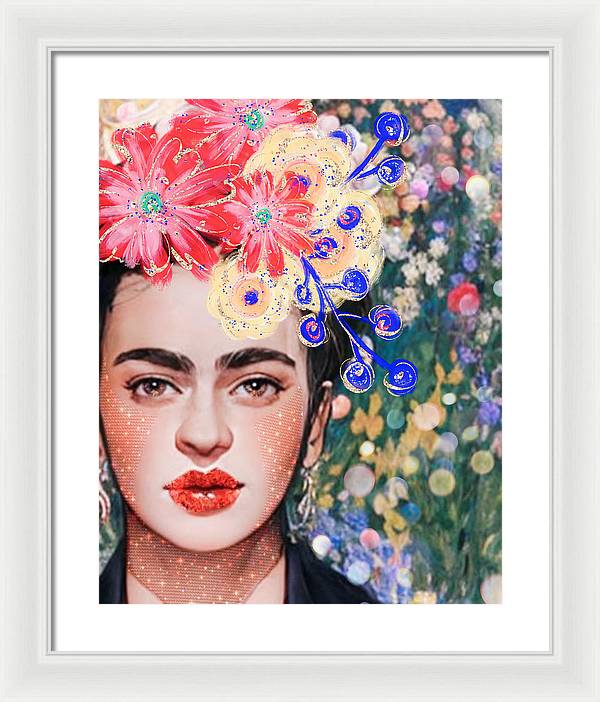 Frida And Her Flowers - Framed Print