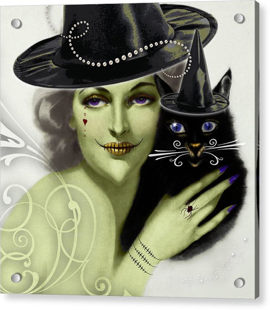 The Witch and Mr. Whiskers - Halloween Acrylic Print