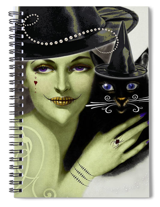 The Witch and Mr. Whiskers - Halloween Spiral Notebook